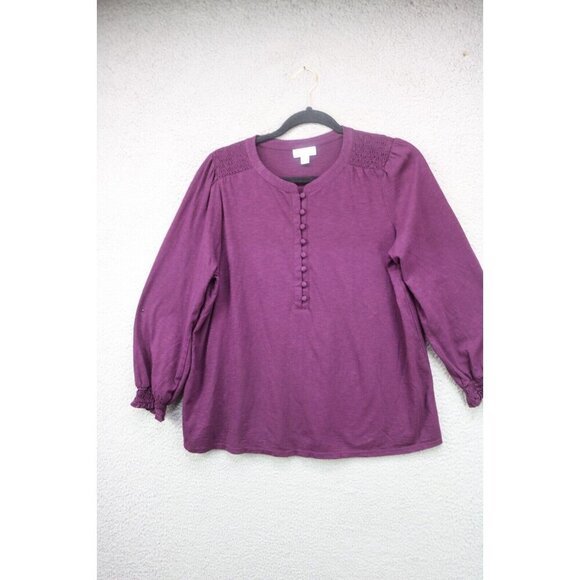 J.Jill Purple Smocked Shoulder Button Down Blouse-Size Medium - Picture 1 of 7